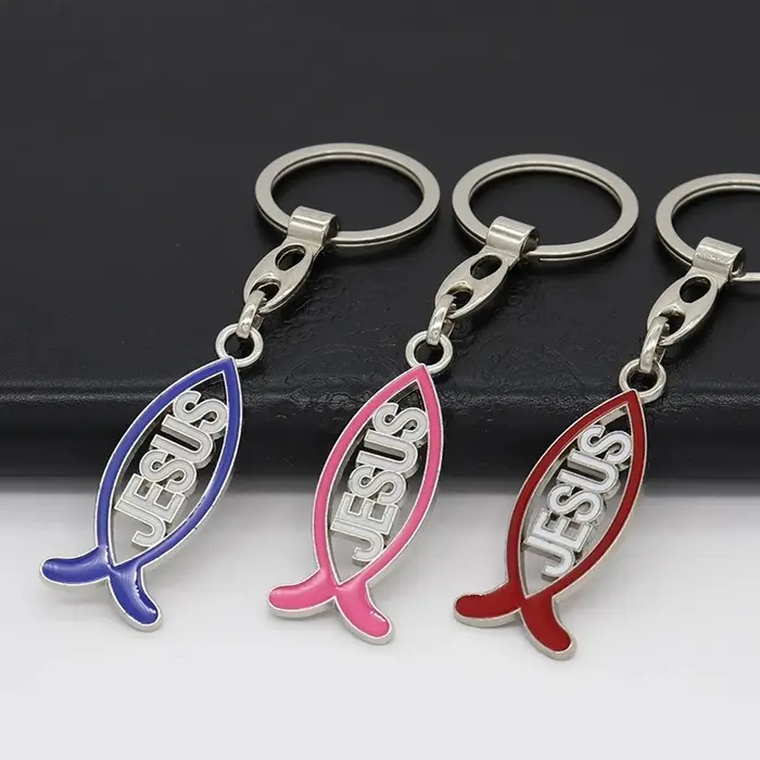 Porte-clés en alliage dégoulinant représentant Jésus et le poisson pour femmes et hommes occasionnelle et quotidienne