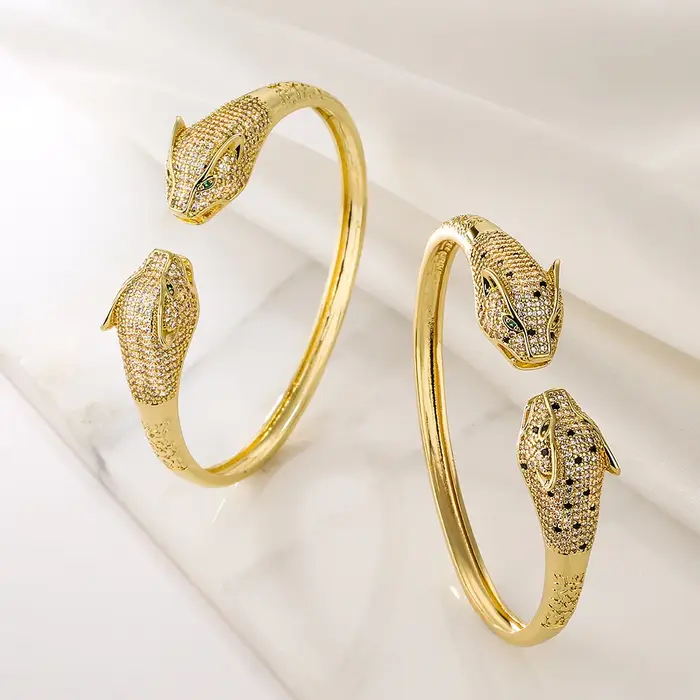 Bracelet ouvert tête de chimléopard pour hommes et femmes