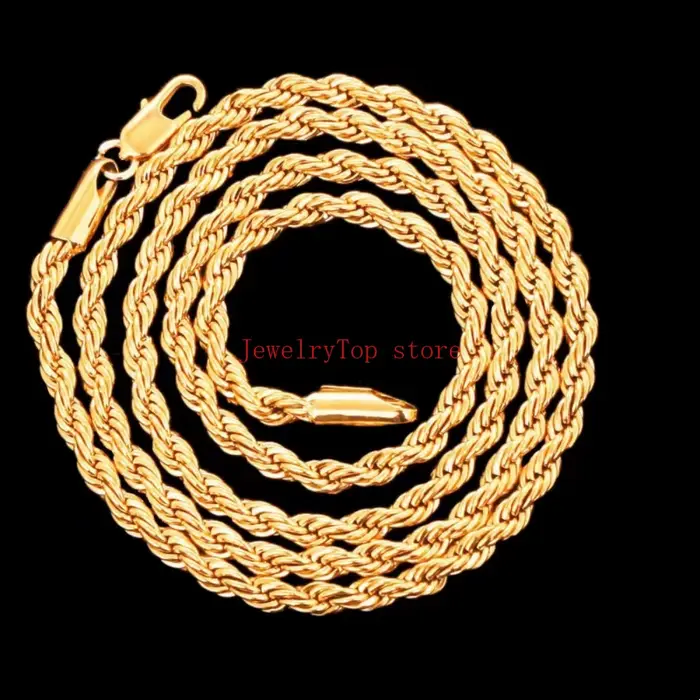 Fine Noble 18-24 pouces 45-60 cm 18K or 4mm corde ronde chaîne collier pour femmes homme mode fête d