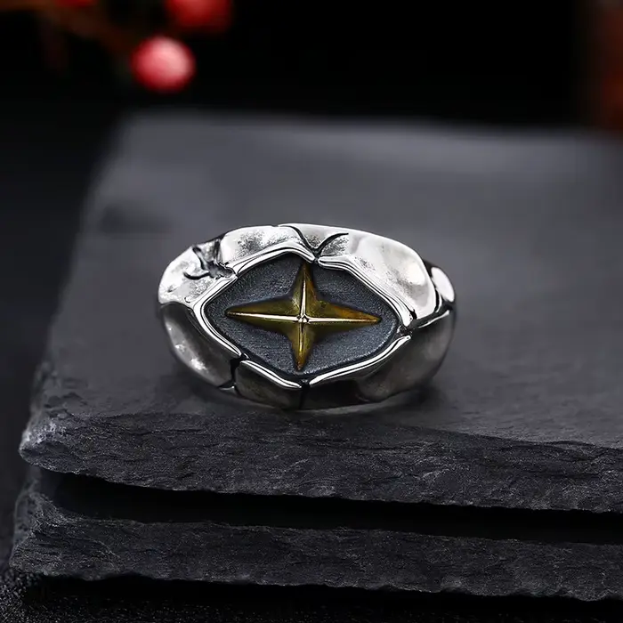 Bague étoile craquelée rétro pour hommes