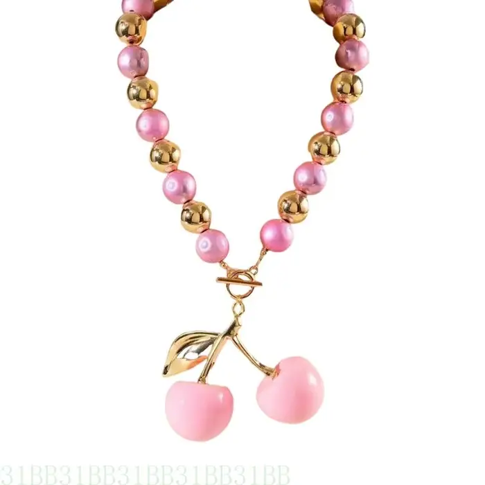 Collier cerise élégant 31BB avec une chaîne clavicules perlées élégantes romanes pour femmes amateur