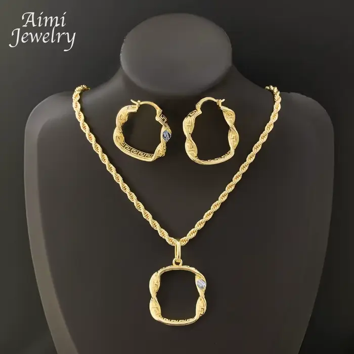 Ensemble de bijoux plaqués or 18 carats pour femmes, carré exquis, Simple, dubaï, gros cerceau, bouc