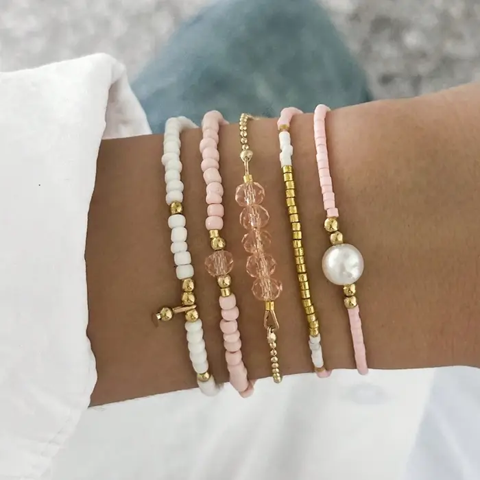Bracelets superposés en perles de riz Bohemia pour femmes