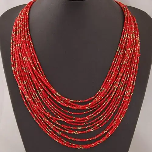 Collier de perles de riz créativité plusieurs couches tissage à la main bohême embellissement femme réglable mode