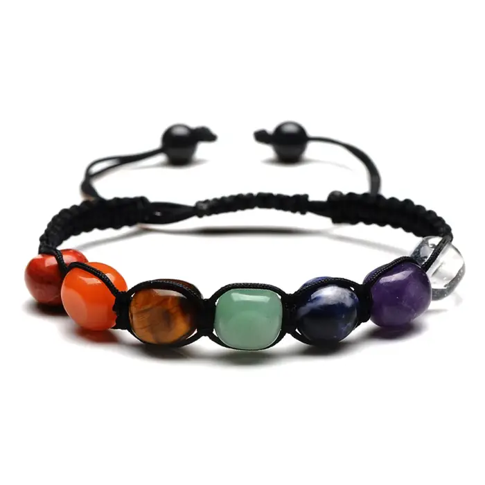 Bracelet en Pierre Naturelle Tressée pour Homme et Femme, 7 Chakra, Reiki, Clip Naturel, Guérison, Anlande, Bijoux, Corde Réglable, 1 Pièce