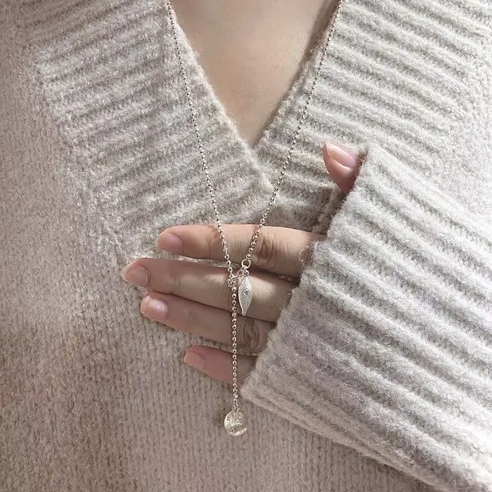 Chaîne de pull boule ronde en argent 925 étincelant, collier de perles étoile brossée scintillante pour femmes, bijoux réglables, cadeau