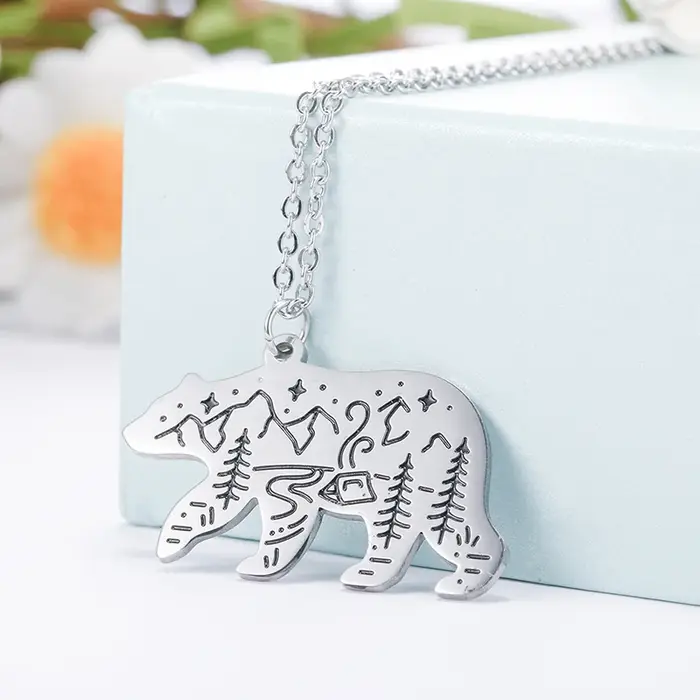 COOLTIME ours Animal pendentif collier en acier inoxydable bijoux mode colliers pour femmes déclaration anniversaire cadeau d'anniversaire