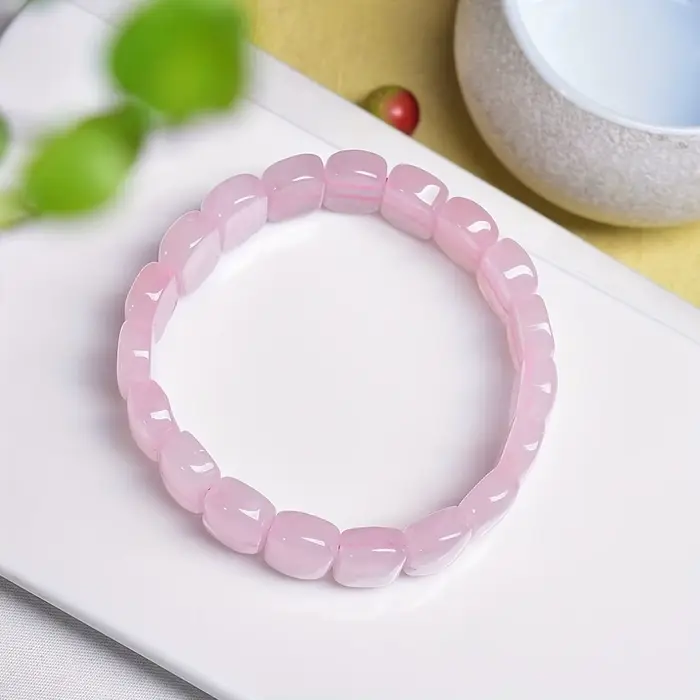 Bracelet en Quartz Rose naturel, bracelet en cristal naturel, cadeau de Festival, donnez aux parents