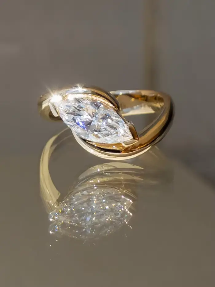 Bague ondulée en argent Sterling 925 pour femmes, Marquise brillante, Zircon, fête d'anniversaire, l
