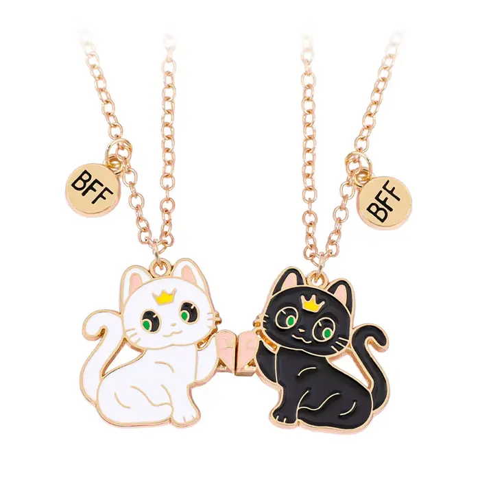 Collier meilleur ami pour 2 cadeaux, pendentif d'amitié, collier chat magnétique assorti BFF pour 2 