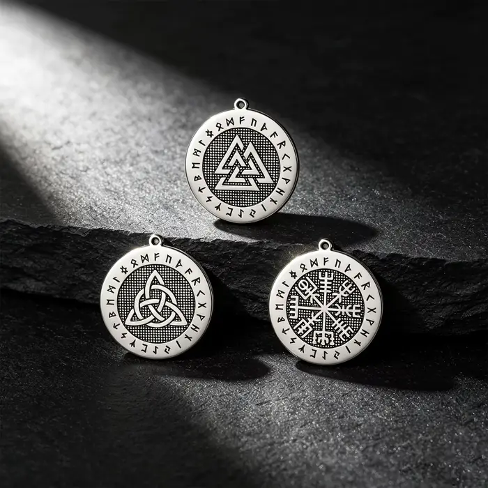 Pendentif rond Wicca Norse Viking Runes acier inoxydable pour hommes et femmes occasions spéciales celtiques et wicca