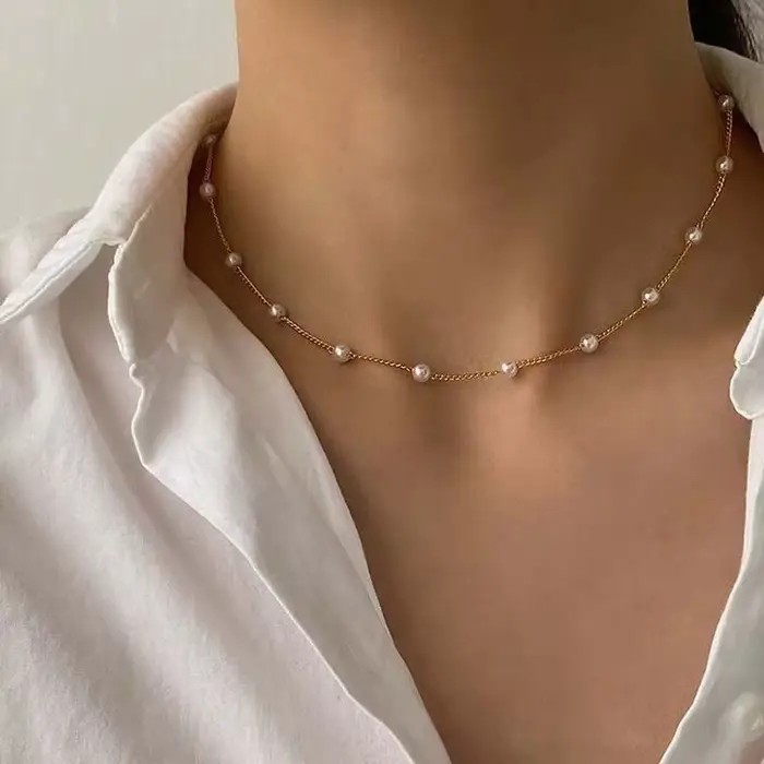 Nouveau Collier Ras-du-Cou Kpop pour Femme avec Perles Dorées, Bijou Gothique Pendentif pour le Cou,