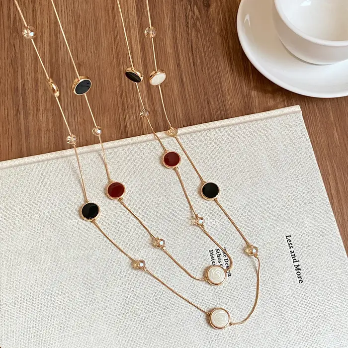 Collier pendentif en perles de verre avec cercle d'huile dégoulinant, Vintage, Double couche, tempér