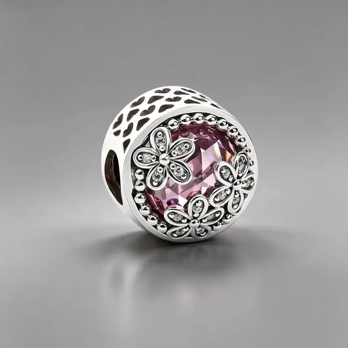 Breloque Fleur Rose en Argent 925 pour Bracelet