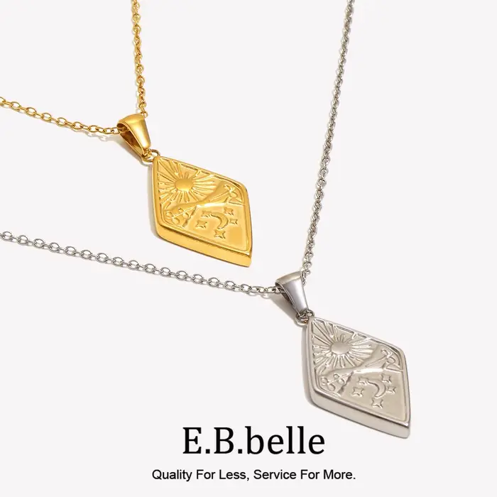 E.B.belle – collier avec pendentif en forme de losange plaqué or 18 carats, en acier inoxydable, étanche, à la mode, bijoux uniques pour femmes