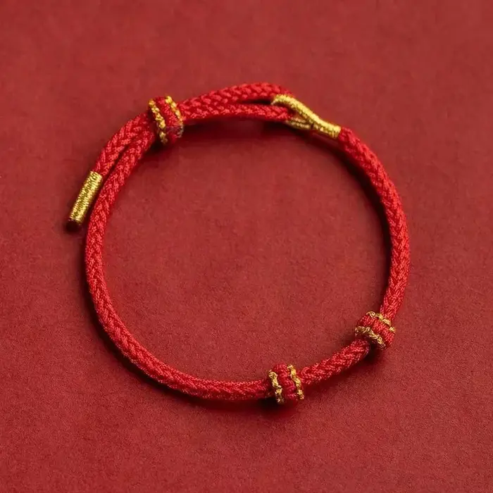 Bracelets en corde fine tricotés à la main, couleur unie, fil de coton rouge, bracelet porte-bonheur