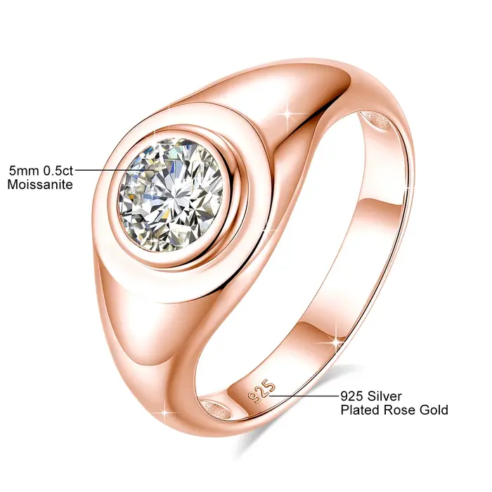 Bague classique en argent 925 pour homme et femme, hypoallergénique, plaquée or 18 carats, avec diamant moissanite solitaire rond 1 carat, certifié GRA