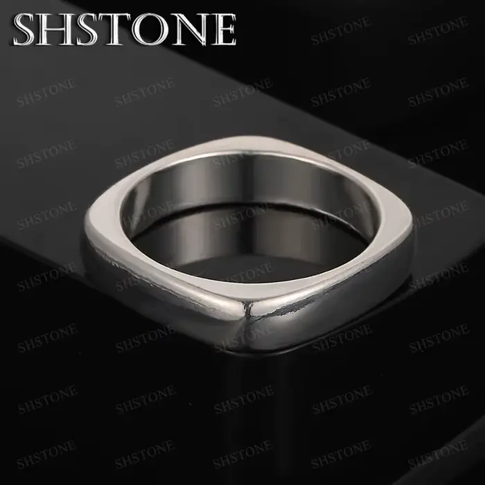 Bague carrée lisse en argent Sterling 925 pour hommes et femmes, bijoux tendance, cadeau de fête de 