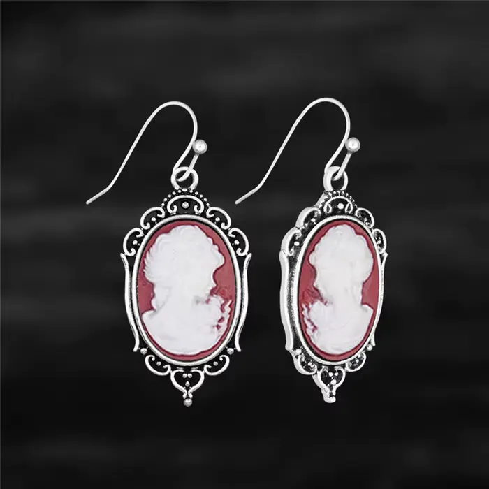 Boucles doreilles camées vintage en résine et plaqué argent antique pour femmes, bijoux fantaisie pour occasions spéciales