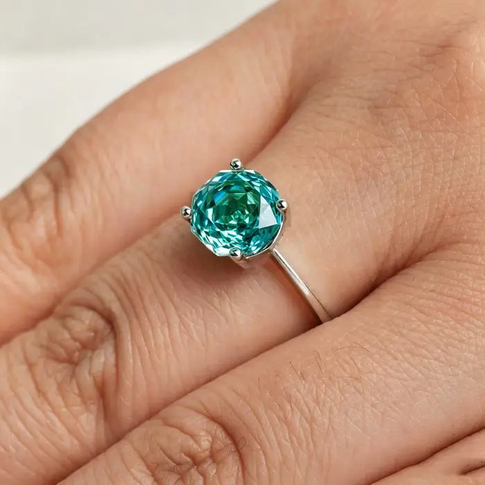 Bague solitaire en moissanite bleu-vert taille octogonale 8*8mm 2 carats