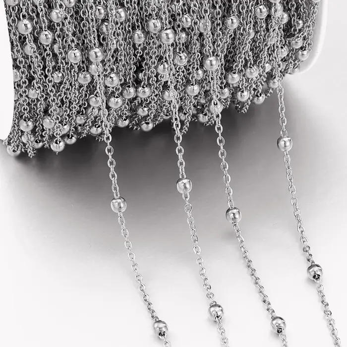 Chaînes de perles dorées en acier inoxydable, 1 mètre/2 mètres, pour la fabrication de bijoux, colli