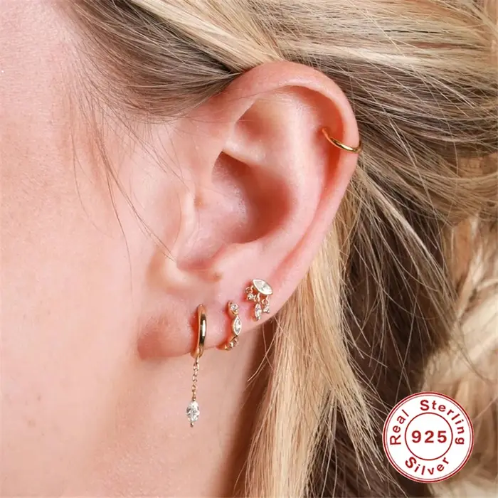 Boucles d'oreilles minimalistes en argent regardé 925 pour femmes