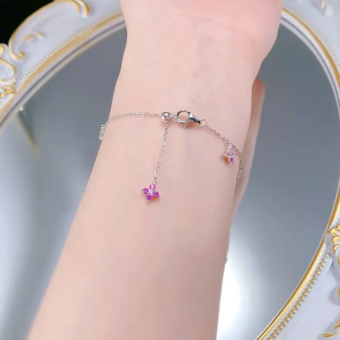Vinregem Lab créé saphir pierres précieuses fleurs colorées Bracelets 100% 925 en argent Sterling bijoux fins pour les femmes cadeaux en gros