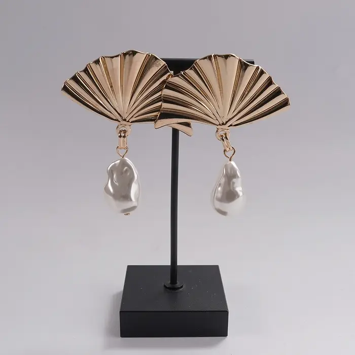 Boucles d'oreilles pendantes en perles baroques en forme d'éventail en or, bijoux de déclaration rét