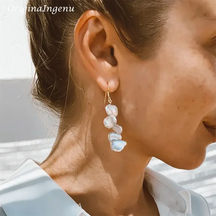 Boucles d'oreilles en perles baroques pour femmes, bijoux faits à la main en or 14