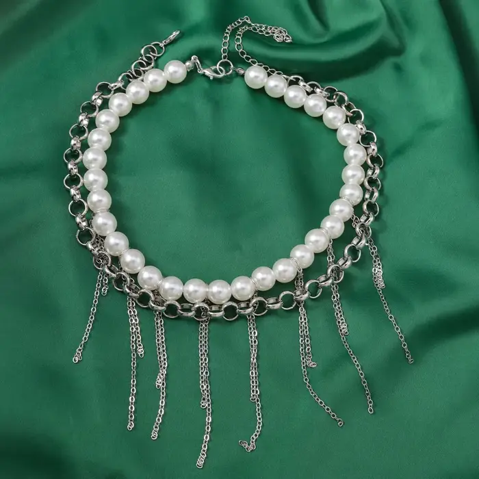 Collier Aihua multicouche à longues pampilles et perles d'imitation pour femme, collier ras-du-cou tendance avec perles, bijoux de mariage Y2K, cadeaux