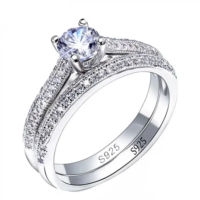 1 paire de bagues de mariage Vintage Halo en argent Sterling 925, ensemble pour femmes, cadeau d'ann