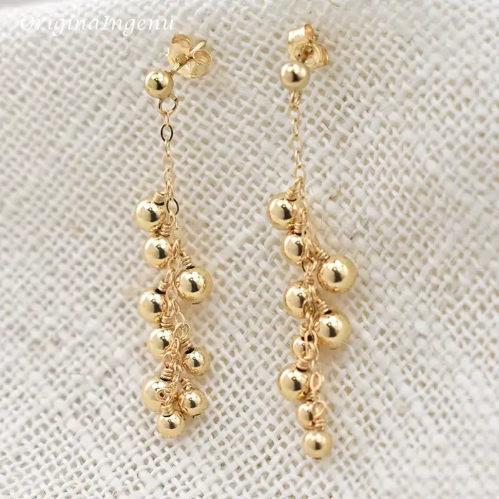 Boucles d'oreilles en or 14 carats faites à la main pour femmes, bijoux Boho Oorbellen Brinco, bijoux fins vintage, boucles d'oreilles pendantes