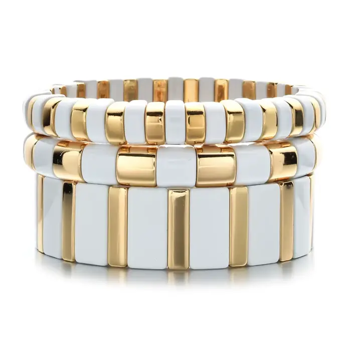 Bracelet à carreaux bohème en émail Bileklik pour hommes et femmes, bijoux à commande empilable, perles en métal, accessoires cadeaux, nouveau