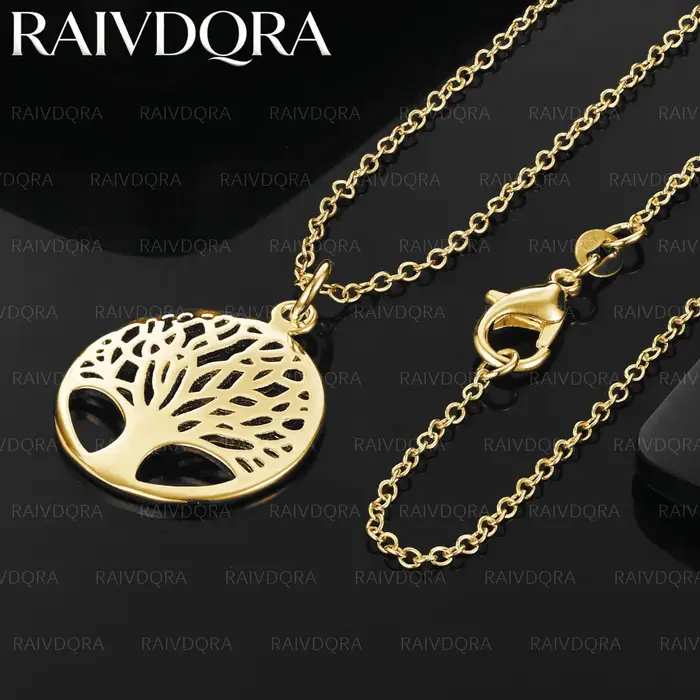 Collier pendentif arbre rond plaqué or 18 carats pour femmes et hommes, tendance, cadeaux d'annivers