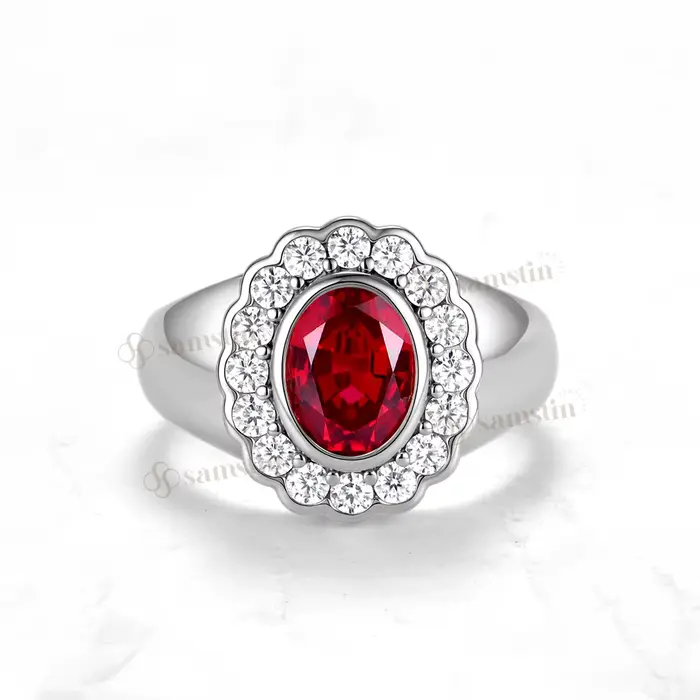 Bague personnalisée Samstin 1,5 carat en moissanite, rubis et saphir pour femme, en or jaune massif 