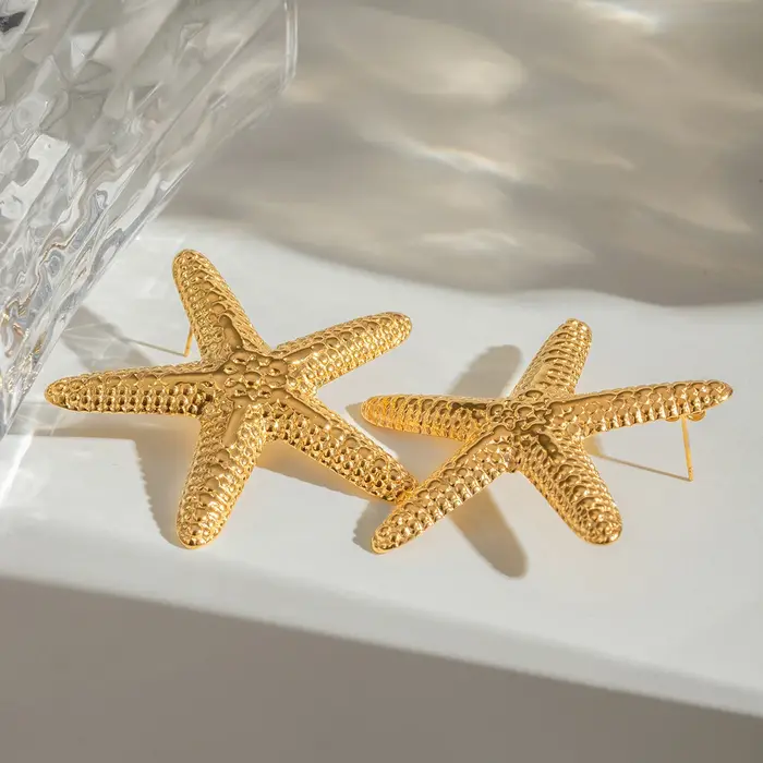 Uworld mode océan mer étoile boucles d'oreilles 18K couleur or plaqué acier inoxydable lisse grande taille