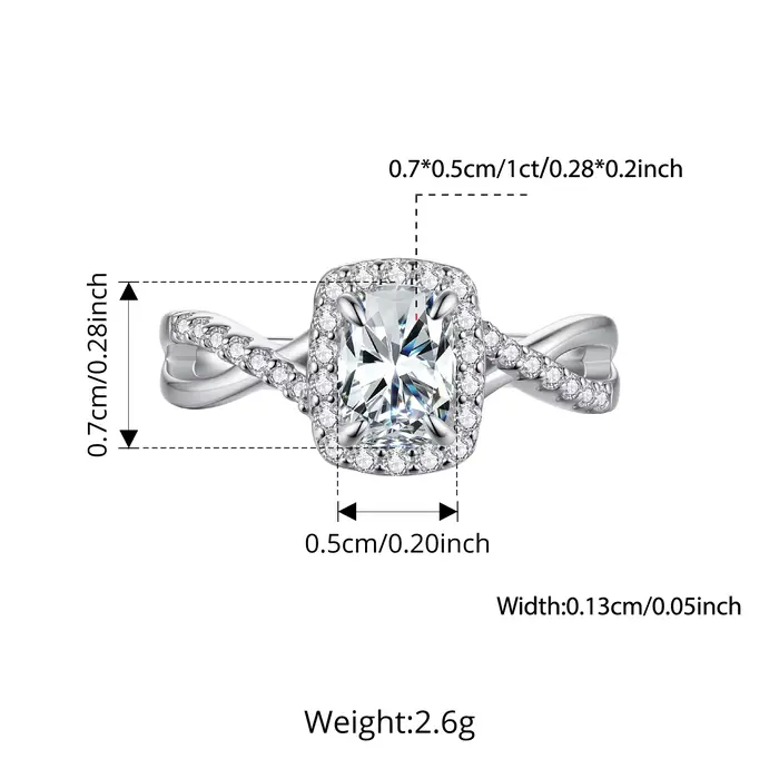 BAMOER – bague en Moissanite 1CT, en argent Sterling 925, coupe coussin, couleur D, VVS1, pour femme