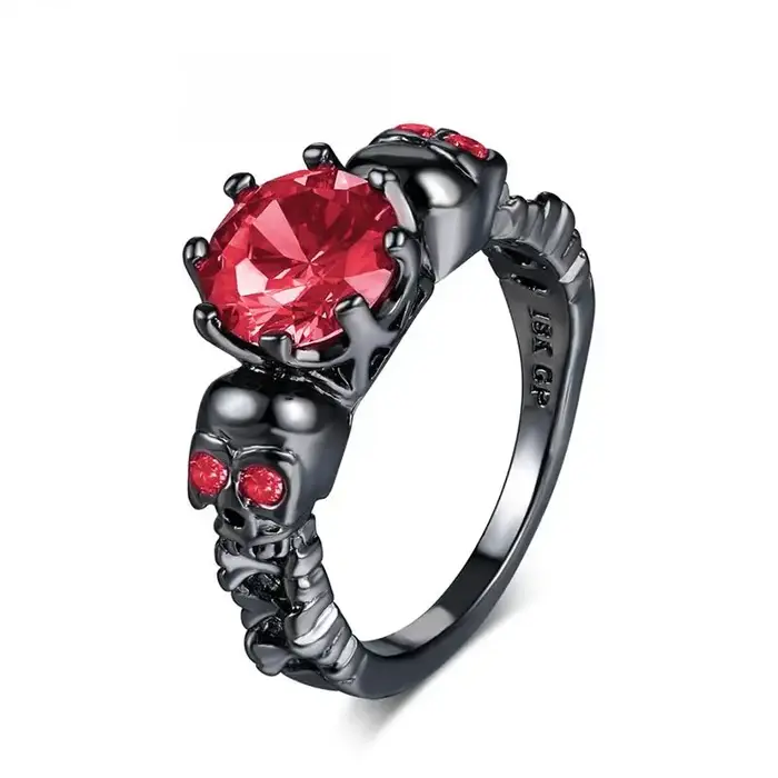 Bague tête de mort pour femme, style punk, cubique, Zunderes, Aonia Modules, noir, or, document, coc