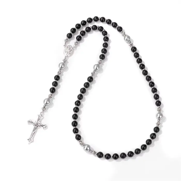 Collier pendentif croix du Christ jésus, perles en pierre naturelle, Bracelets de la vierge marie po