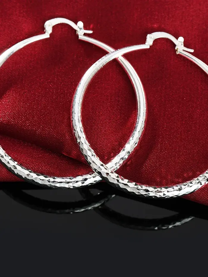 Boucles d'oreilles créoles rondes en argent regardé 925 pour femmes