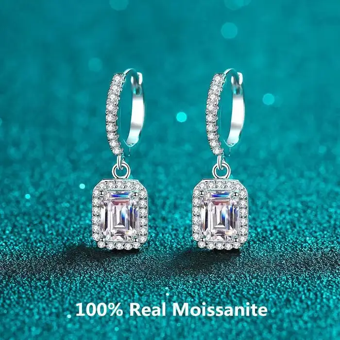 Boucles d'oreilles JoiasHome en moissanite taille émeraude 1 carat, argent sterling 925 plaqué or bl