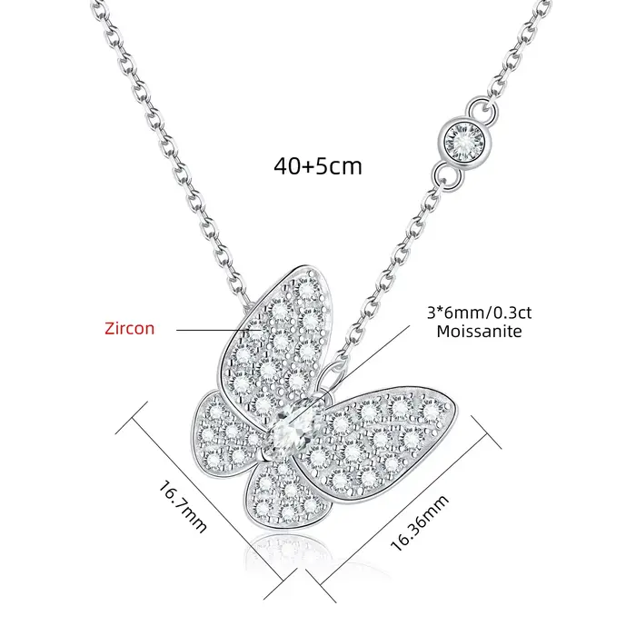 Collier M-JAJA Moissanite pour femme, marquise Cut Butterfly Lab Diamond JOAdjustable 925 Sterling S