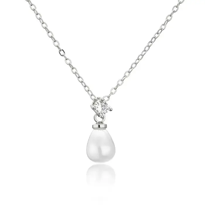 ZAKOL élégant à la mode imitation perle pendentif collier pour les femmes couleur argent zircon coll