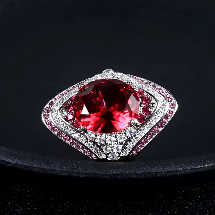Bague en argent 925 véritable avec rubis et cristal pour femmes, vintage, style vendange, alliance de mariage, bijou de fête et de mariage, cadeau pour occasions spéciales