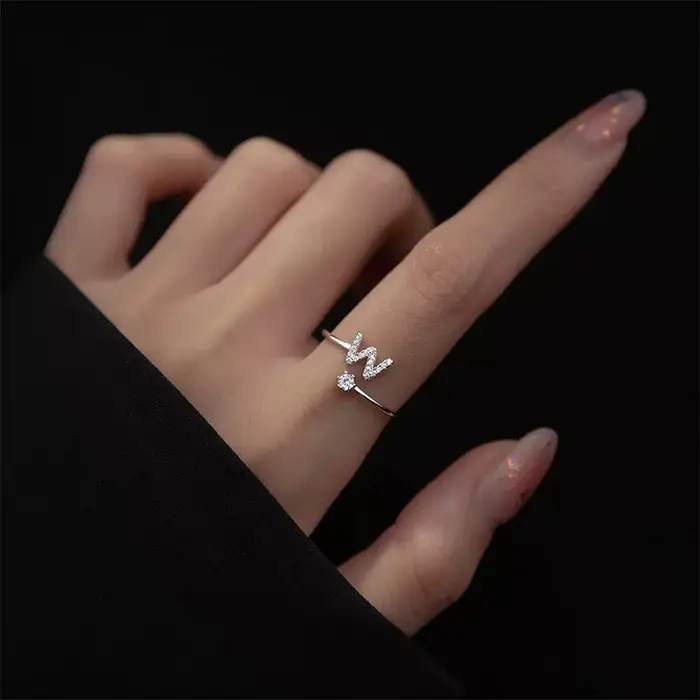 Bague en argent Sterling 925 avec 26 lettres