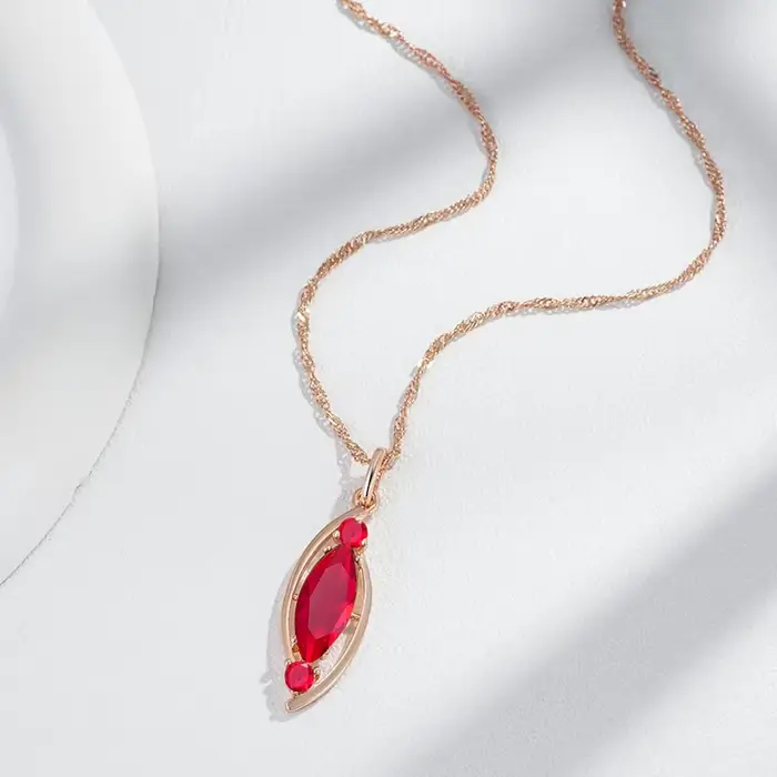 Wbmqda – pendentif et collier en losange en pierre rouge pour femmes, couleur or Rose 585, accessoires de bijoux de dubaï
