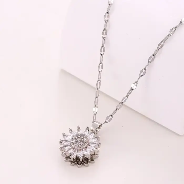 Collier Tournesol en Acier Inoxydable pour Femme, Bijoux en Métal et Clip, Cadeaux de ixd'Anniversai