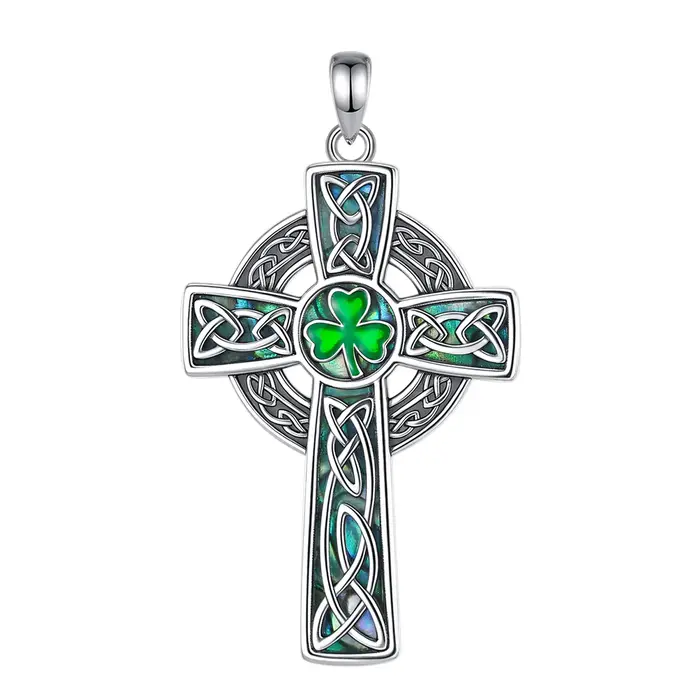 Eudora 925 argent Sterling croix celtique collier coquille d'ormeau trèfle à quatre feuilles pendent