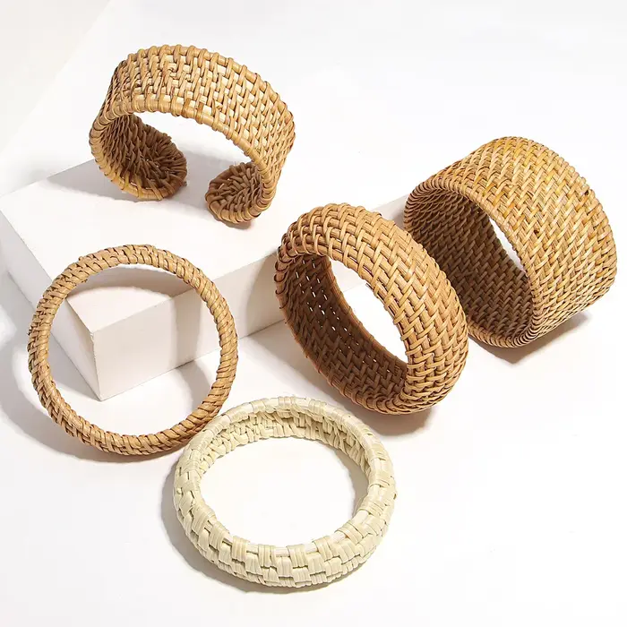 ALLYES Boho bois bambou rotin tissage Bracelet pour femmes plage bijoux Vintage à la main large enveloppe poignet