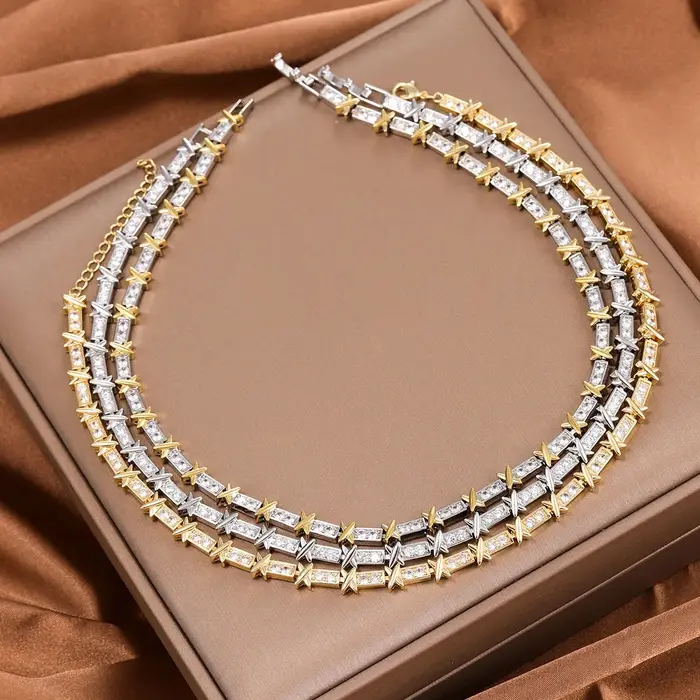 Collier ras du cou de luxe en forme de T avec lettre X